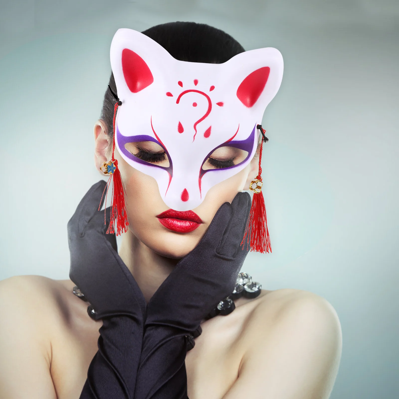 Máscara de gato elegante y de viento, diseño de media cara, atractivo accesorio para fiesta de disfraces, adecuado para adultos y niños, 3 campanas aleatorias