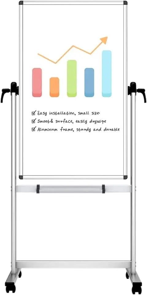

Double-Sided Magnetic Mobile Whiteboard 48x24 Inches Portrait Orientation Aluminum Frame with Lockable Casters