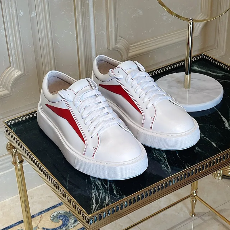 JINIWU 2026 Autumn Winter Red White Lace-up Low Top Men Board Shoes Versatile Red Knife Genuine Leather Breathable Color Block