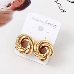 New Trend Geometric Metal Winding Twist Gold Color Flower Stud Earrings for Female Punk Temperament Jewelry Wholesale Girl Gift