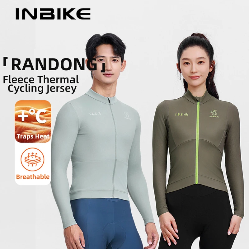 

INBIKE Thermal Men Cycling Jersey Fall Winter Fleece Long Sleeve Reflective with Back Pocket Windproof Road Bike Top Jackets