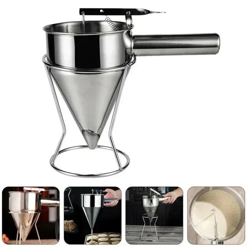 600/1200ML Cone-shaped Stainless Steel Funnel Dispenser Dough Pancake Dispenser Octopus Fish Ball Home Kitchen Baking Tools