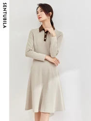 SENTUBILA Midi Shirt Dress Women Spring Autumn Long Sleeve Polo Neck Casual A-Line Simple Slim Contrast Dresses Woman 133L51451