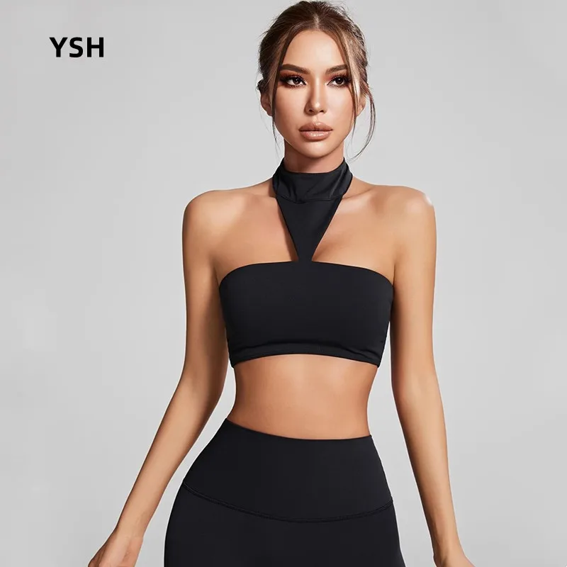 YUSHUHUA Hanging Neck Design Sports Bra Women Gym Fitness Top Beautiful Back Yoga Bra Workout Training Underwear Padded