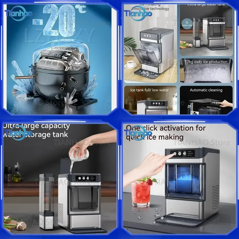 For 17KG/DAY Home Ice Maker Self-Cleaning Portable Countertop Ice Maker Soft-Chew Granular Ice Machine With Auxiliary Water