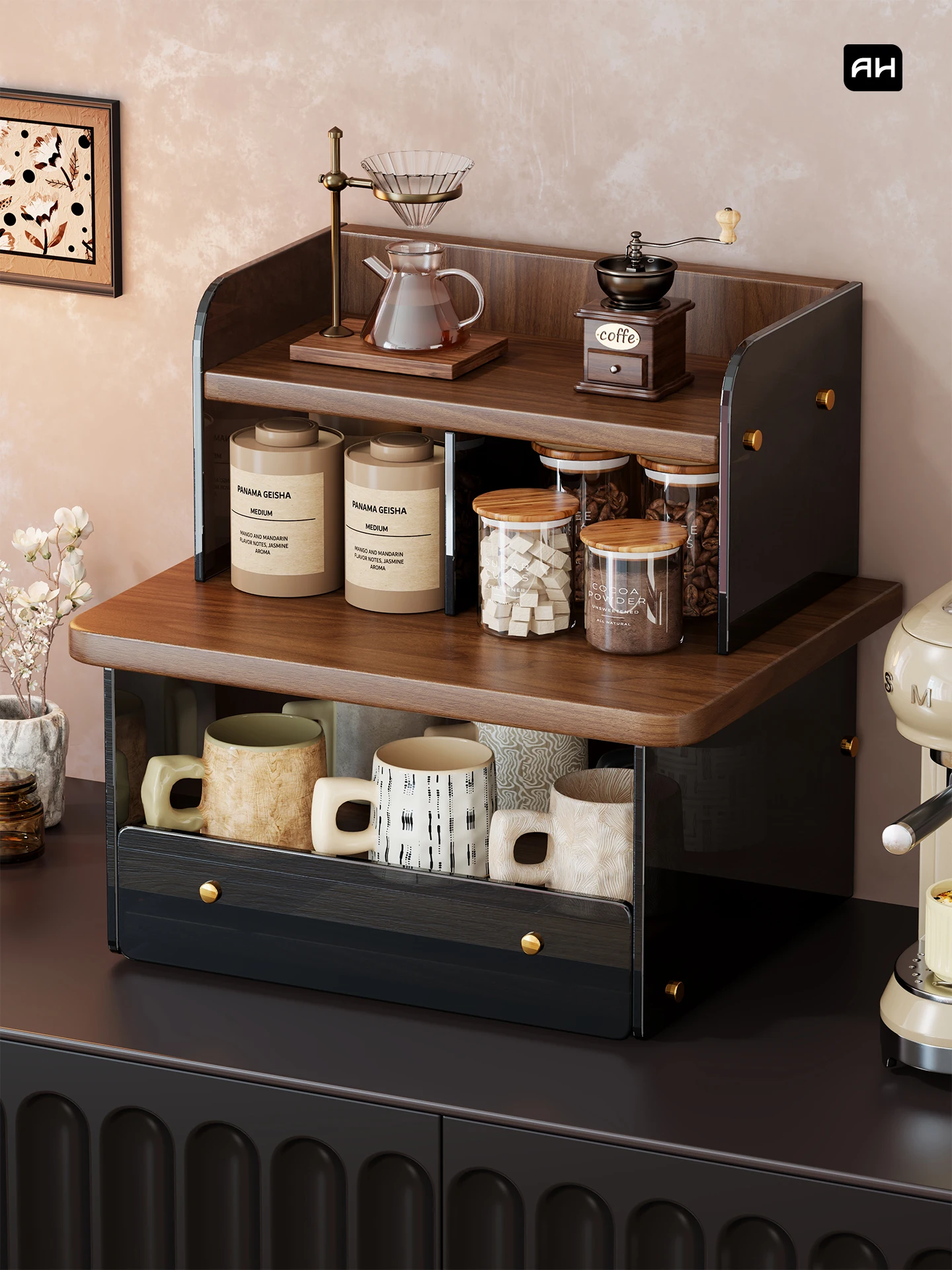 retro-acrylic-desktop-organizer-rack-coffee-shop-table-corner-storage-display-multi-layer-cup-holder-density-board-pull-out