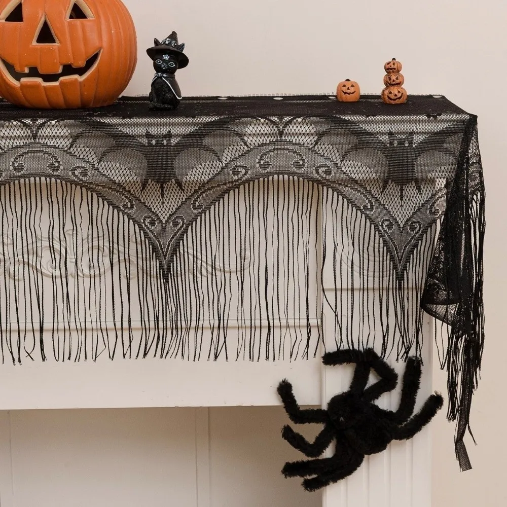 Gothic Style Lace Bat Skeleton Head Lampshade Scary Decorative Halloween Lampshade Black Spider Web Lamp Shade Cover