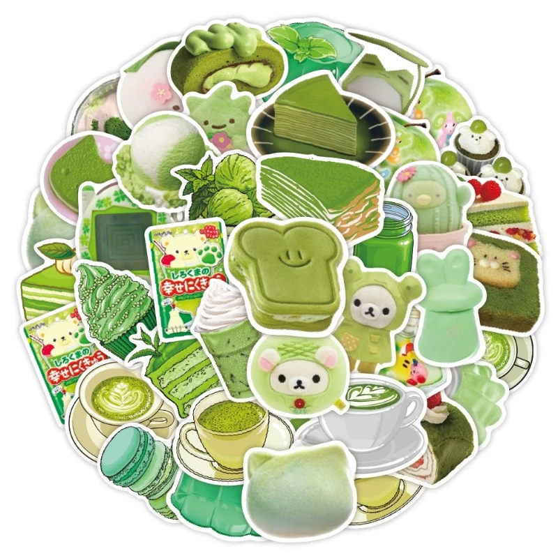 Instagram Aesthetic Matcha Green Sticker Set 50 Sheets Kawaii Cartoon Doodle Decals for Journaling Laptop Water Bottle Decor