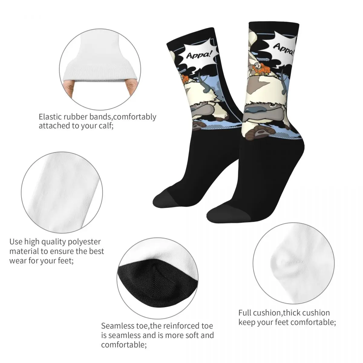 Winter Warm Retro Unisex Avatar-The Last Airbender Appa Yip Yip Socks Breathable Basketball Socks