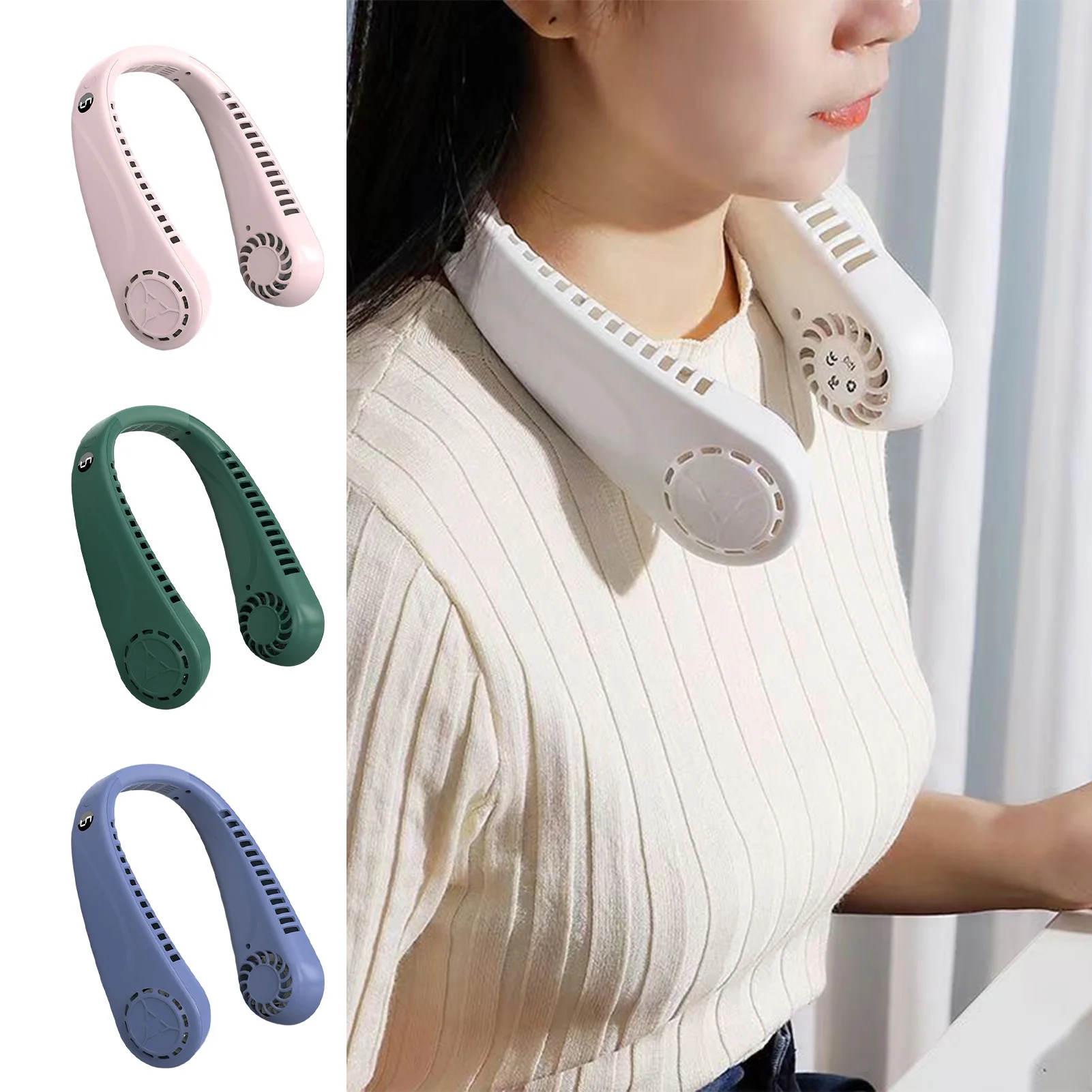 Hands-Free Neck Fan USB Rechargeable Personal Neck Fan Cooling Hanging Fan Headphone Design Neck Air Conditioner With 3 Wind