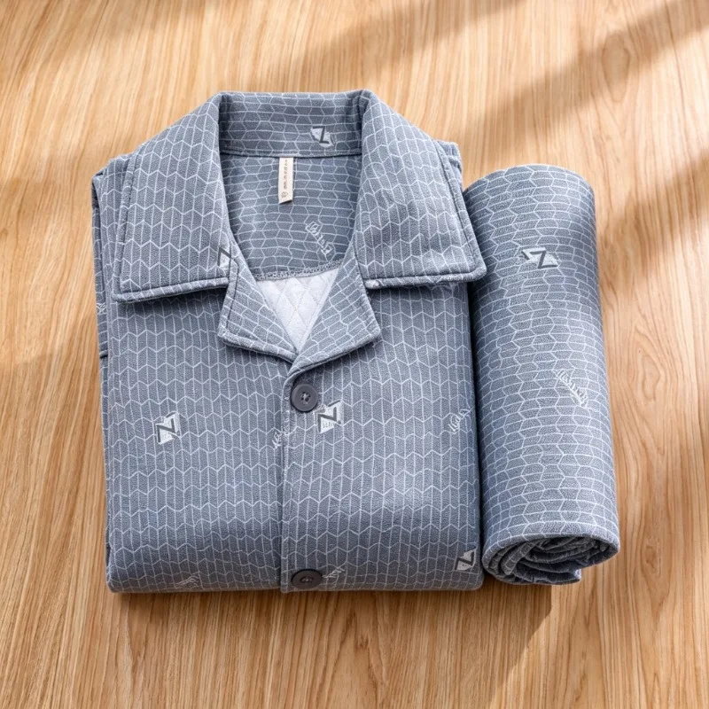Warm Men Winter 2Pcs Sleepwear Set Large Size Plaid Print Lapel Neck Loose Pajamas Set for Men Big Size Loungewear New Soft
