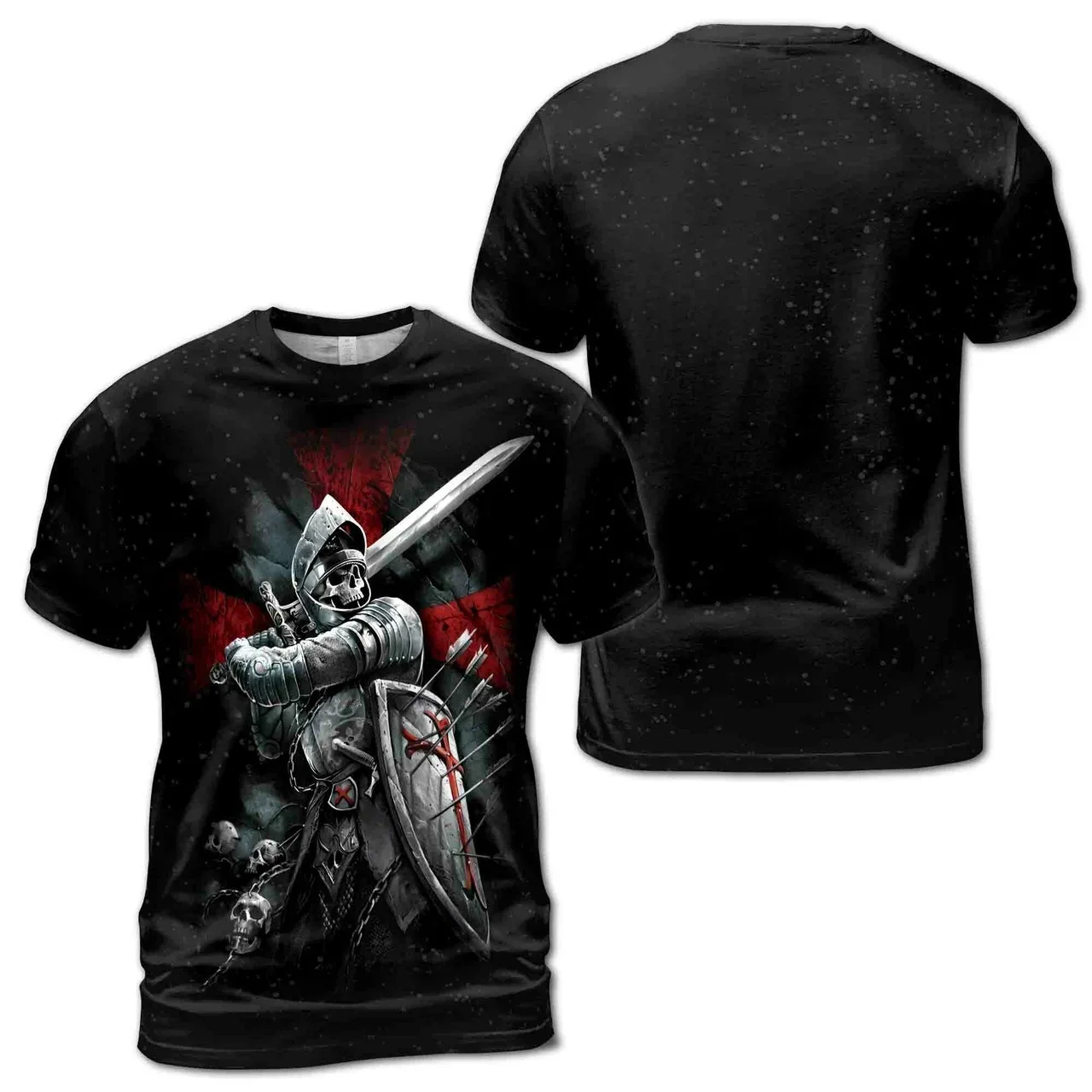 Vintage Medieval Templars Graphic T-shirt Classic Cool Design Short Sleeved Retro Tees Casual O-neck Loose Simple T Shirts