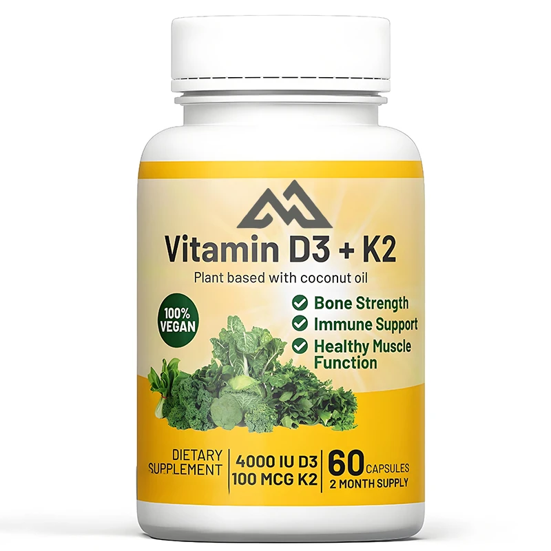 

Vegetarian Vitamin D3+K2 4000IU (100mcg) with coconut oil, 100% plant-based vegetarian Vitamin D 60 capsules