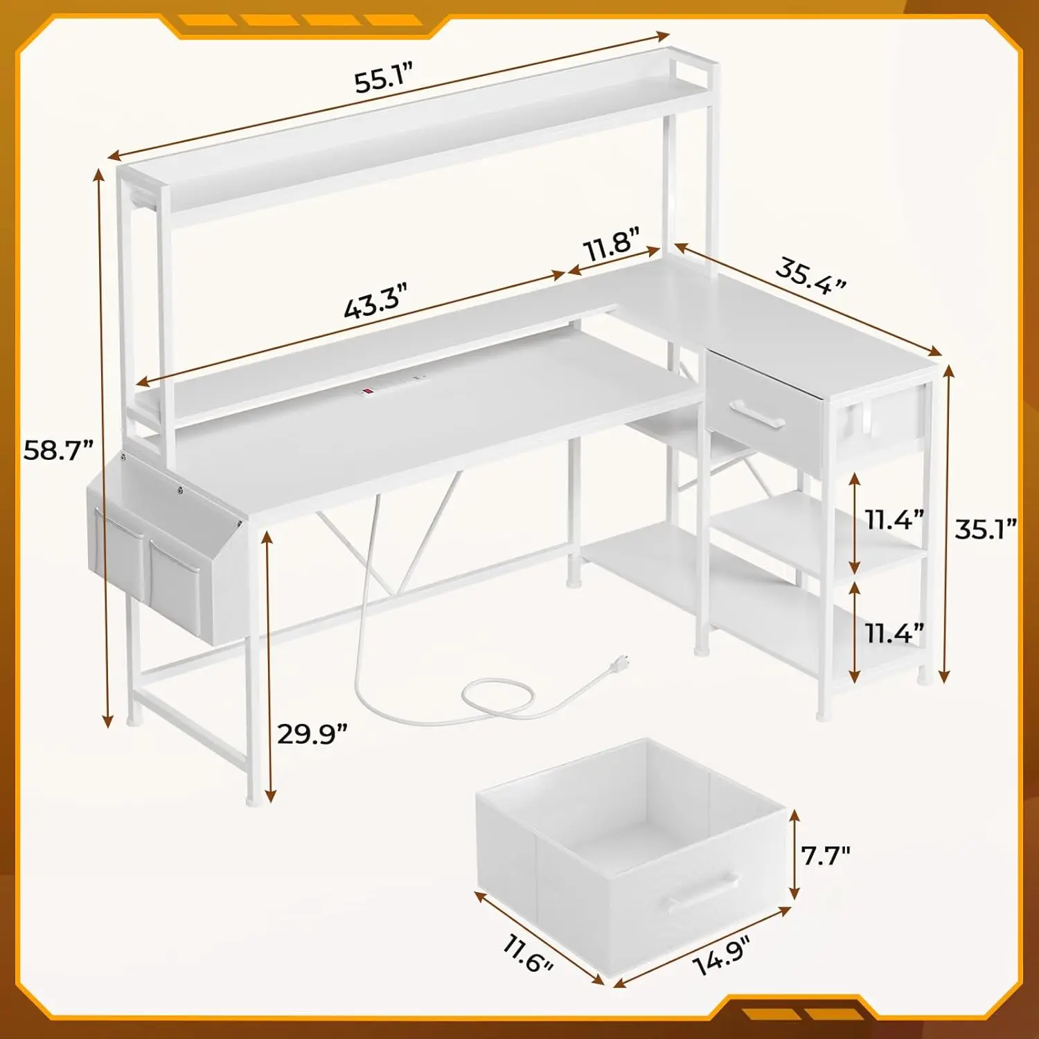 L Shaped Desk with Hutch, 55