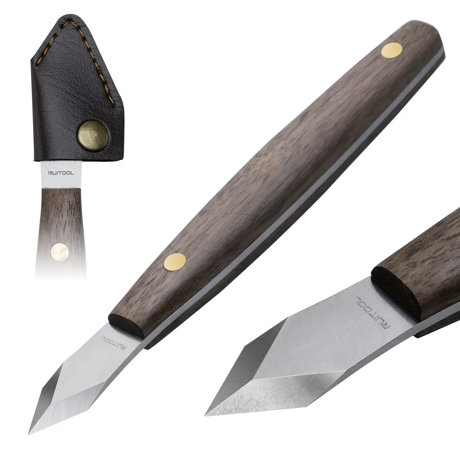 RUITOOL Marking Knife High Carbon Steel Woodworking Scribe 7.6 Inch Double Beveled Blade with Wooden Handle and Leather Sheath