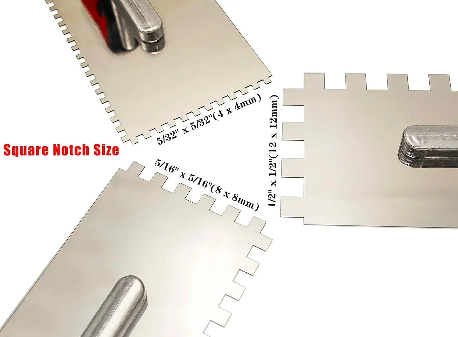 Tile Tools Stainless Steel Square Notched Trowel Set  2pcs Masonry Hand Kit for Wall Floor Tiling Installation
