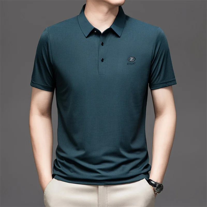 Men's Summer New Ice Silk Fashion Solid Color Versatile POLO Shirt Short Sleeve image 2