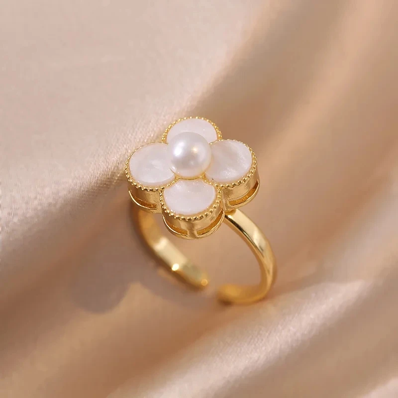 1pcs new fashion rotating four-leaf zircon opening adjustable ring luxury niche design high-end sense of jewelry