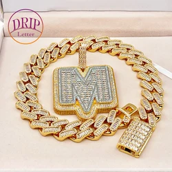 Drip Letter Jewelry Initial Necklace for Women Iced Out Baguette Pendant Prong Setting Hip Hop Rock Street