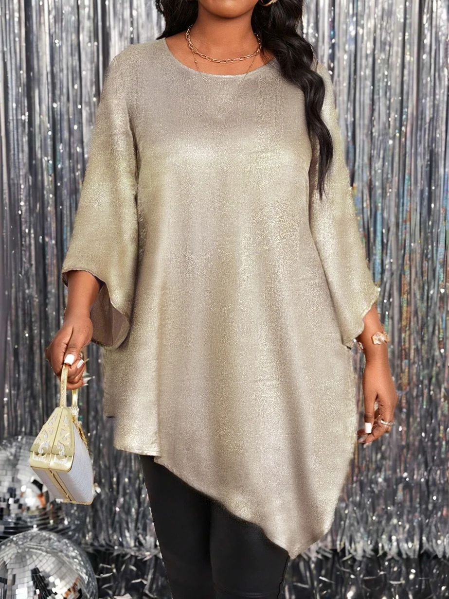 

Plus Size Women's T-Shirt Round Neck 3/4 Sleeve Print Loose Fit Tops Boho Tee Spring Summer Casual T-Shirt Beach Light Tops