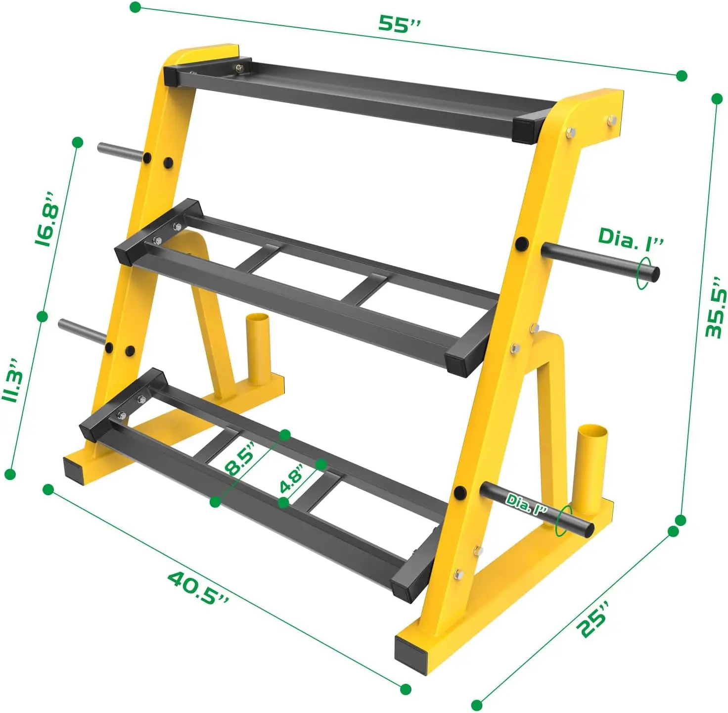 Heavy Duty Three Tier Dumbbell Rack Stand Multifunctional Weight Rack Storage Holder Display Stand Base Unit For Dumbbell Kettlebell Barbell Plate Barbell Bar Home Gym Yellow Black - view 4