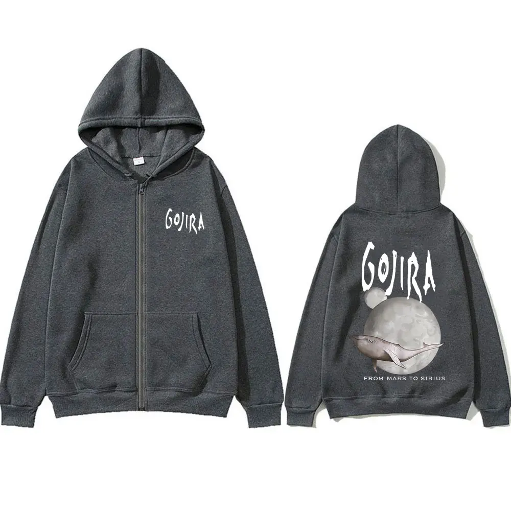 روك ميتال باند Gojira من المريخ إلى سيريوس تحلق الحيتان ألبوم الموسيقى الجرافيك قلنسوة بسحاب الرجال موضة Vinatge زمم سترة