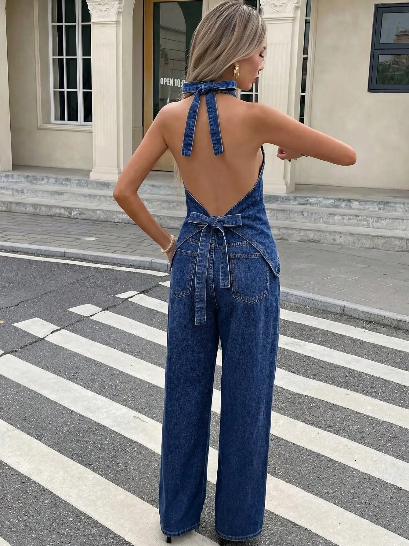 

Women's Sleeveless Denim Two Piece Set Wide Leg Pants Casual Office Outfit