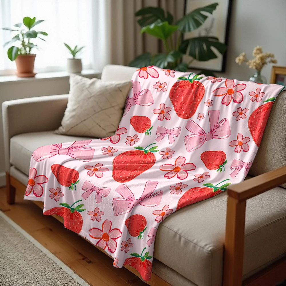Strawberry Bow Cluster Ultra Soft Sherpa Fleece Blanket Fluffy Warm Halloween Cozy Throw for Sofa Couch Bedroom Gift All season