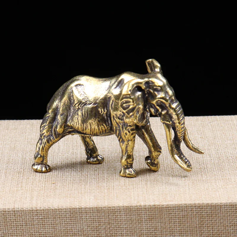 Antique Brass Mammoth Figurines Animal Miniatures Crafts Desktop Ornaments Vintage Desk Living Room Home Decoration Accessories