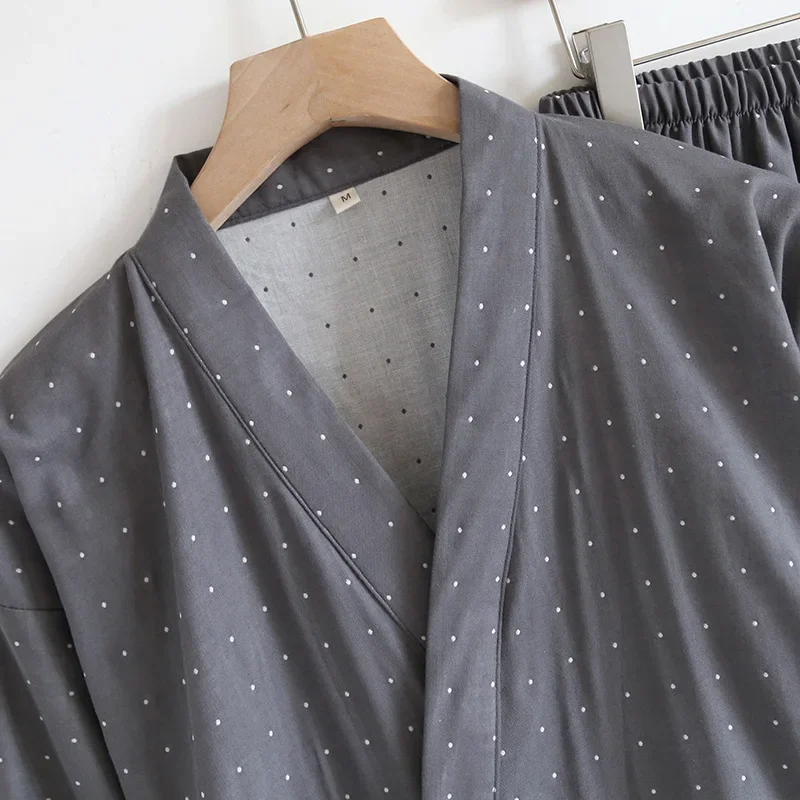 طقم بيجامات كيمونو رجالي لربيع وصيف من القطن الرقيق فضفاض مناسب بنصف كم طقم ملابس نوم مقاس كبير