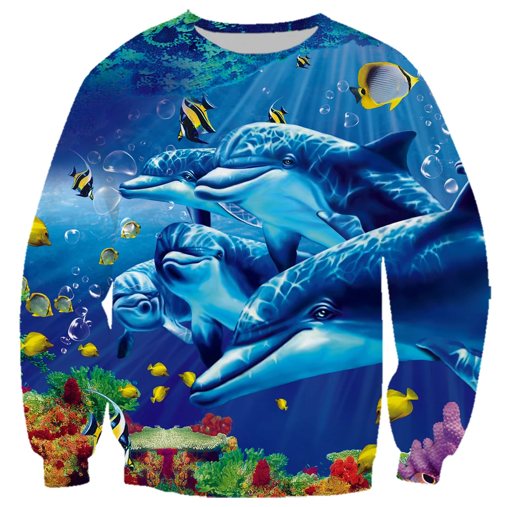 

HX Marine Life Sweatshirts Funny Cute Dolphins 3D Printed Hoodie Zip Coat Sportwear Teens Streetwear Men Women Clothing