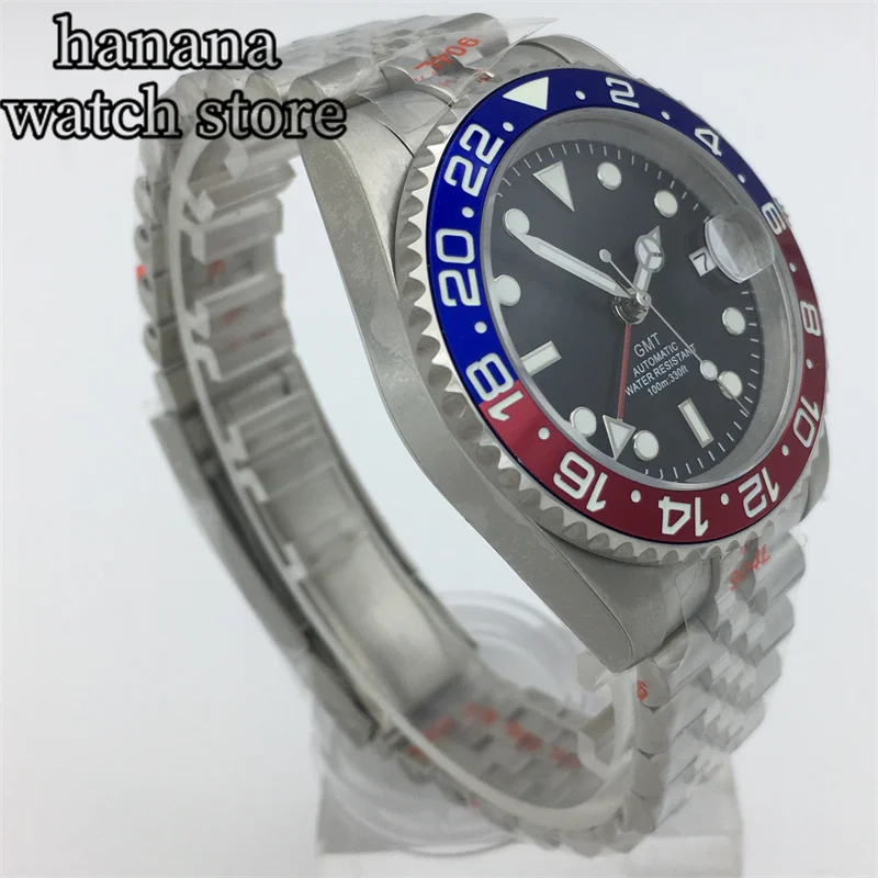 Imagem -05 - Bliger-gmt Relógio de Pulso Mecânico para Homens Moldura Cerâmica Luminosa Verde Vermelho Azul Letters Black Dial Sapphire Glass Nh34 Ver 40 mm