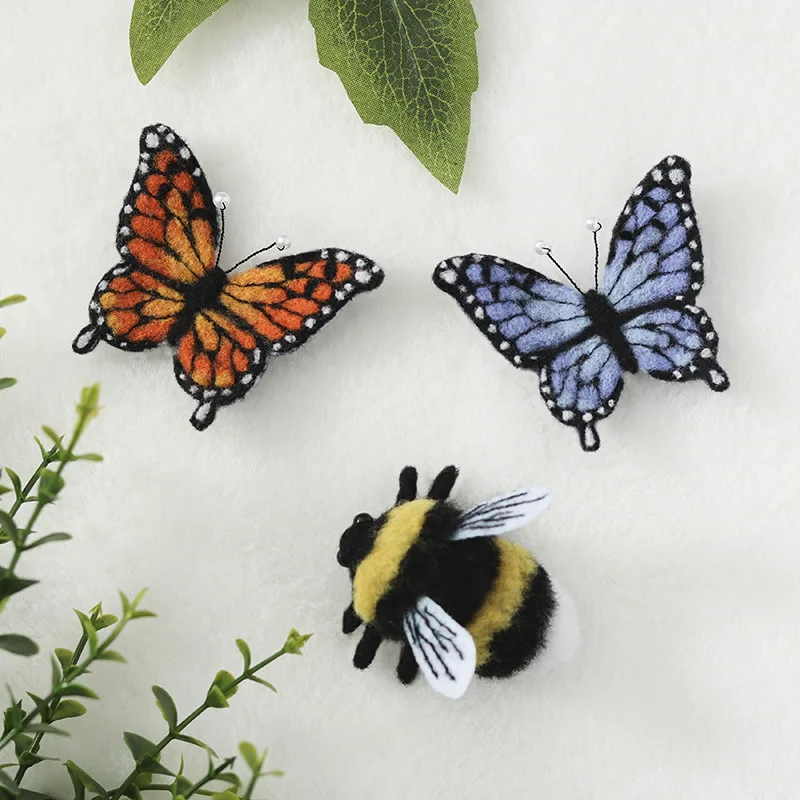 Poke Wool Felt Handmade DIY Doll Insect Butterfly Moth Bee Brooch Hair Clip Material Kit Plush Toys Couple Gift Bag Decorations