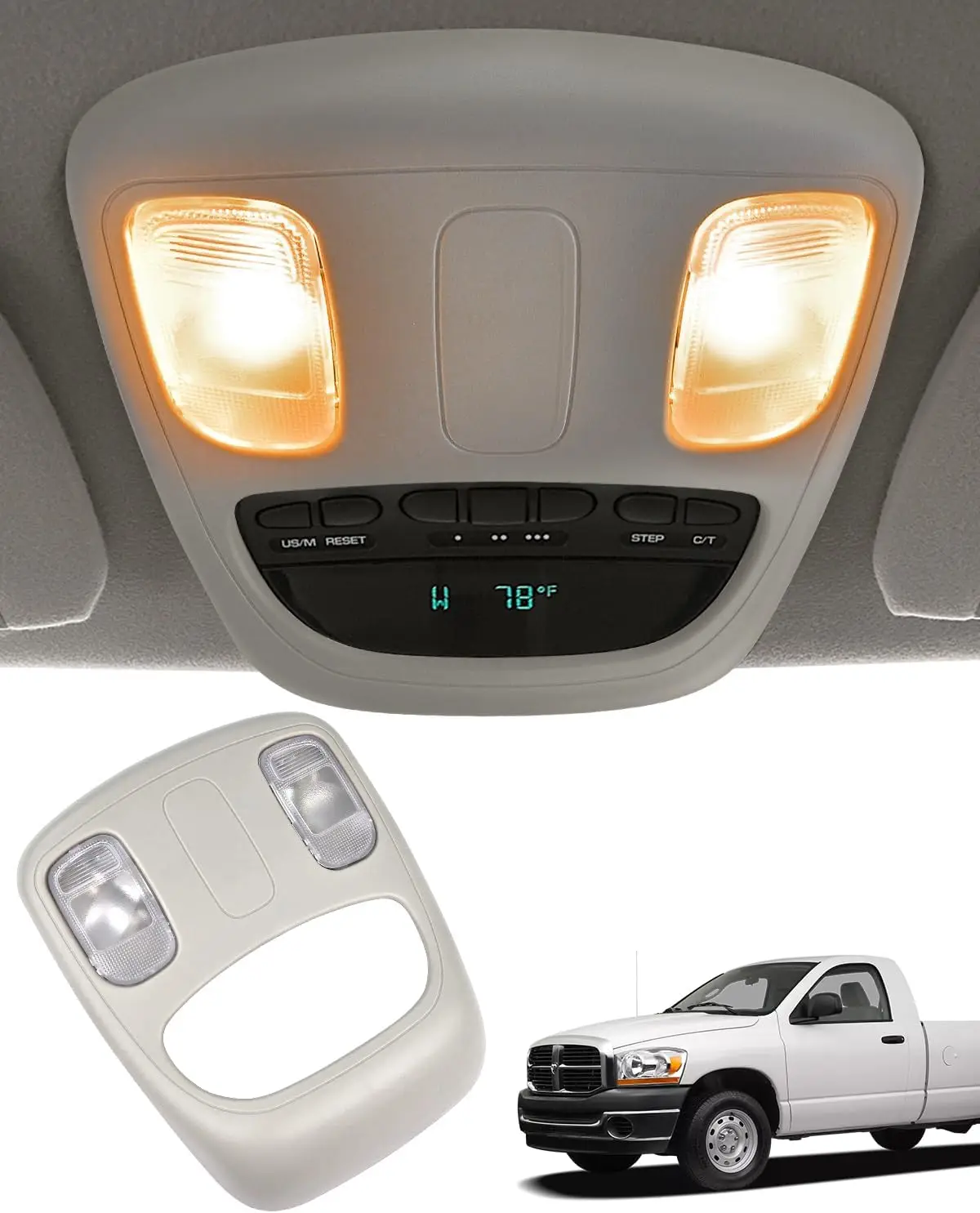 Overhead Console Dome Light for 2002-2010 Dodge Ram 1500 2500 3500 4500 5500, Interior Roof Map Reading Lamp1DK78BD1AA