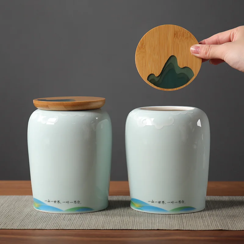 

Portable Enamel Storage Jar Bamboo Lid Sealed Tea Large Capacity Moisture-proof Candy Coffee Cans Gift Decoration Decor