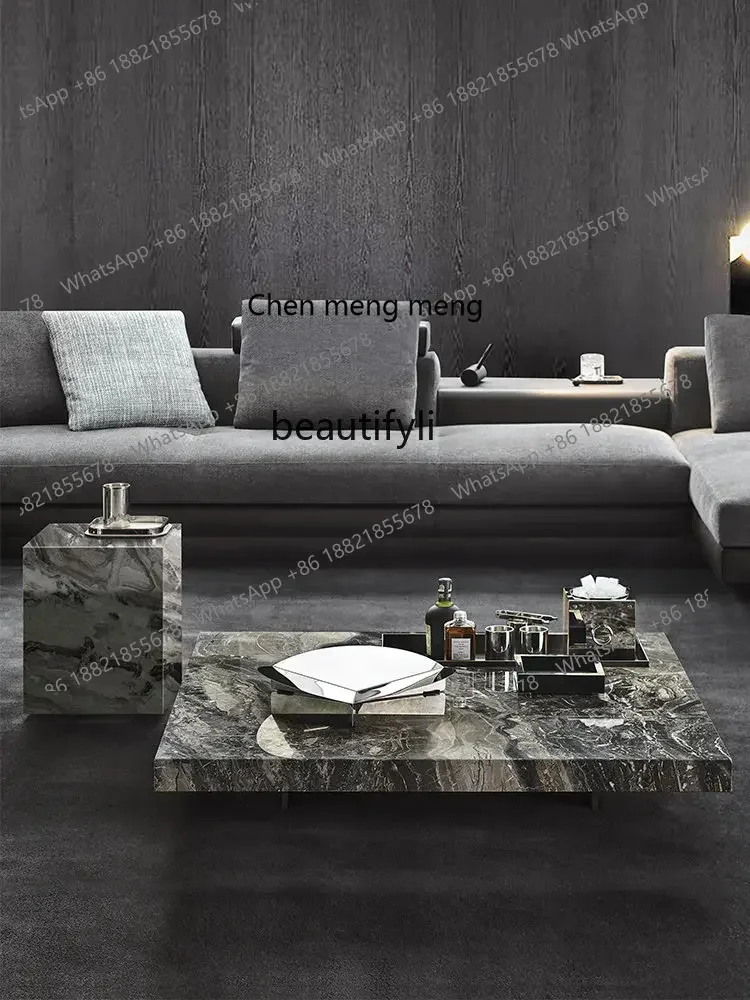 

zq Italian Natural Marble Square Tea Table Combination Living Room Small Apartment Household Tea Table