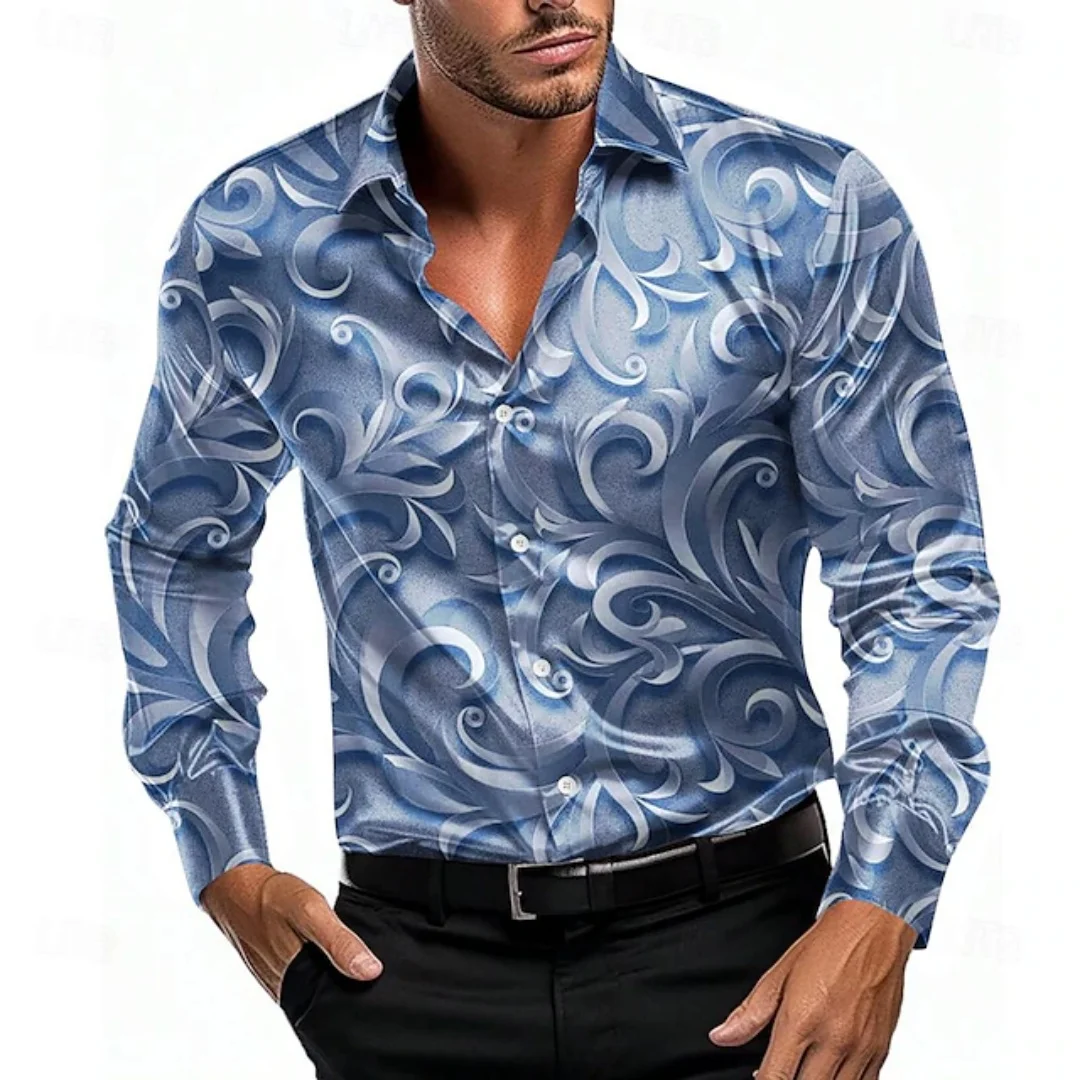 

2025 Men's Paisley Pattern Ethnic Style Floral Long-Sleeved Retro Casual Vacation Daily Wear Shirt, Collar, 3D Printing, Button-