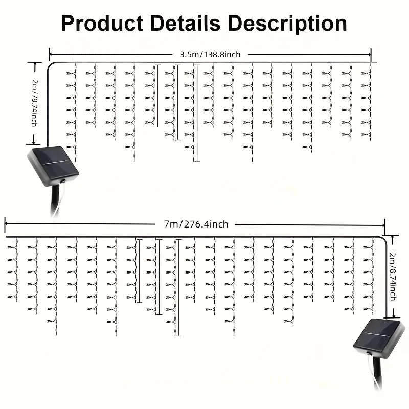 أضواء جليد خارجية تعمل بالطاقة الشمسية مع 8 أوضاع زينة عيد الميلاد الاحتفالية خارج ضوء LED بالطاقة الشمسية لحفلات الزفاف