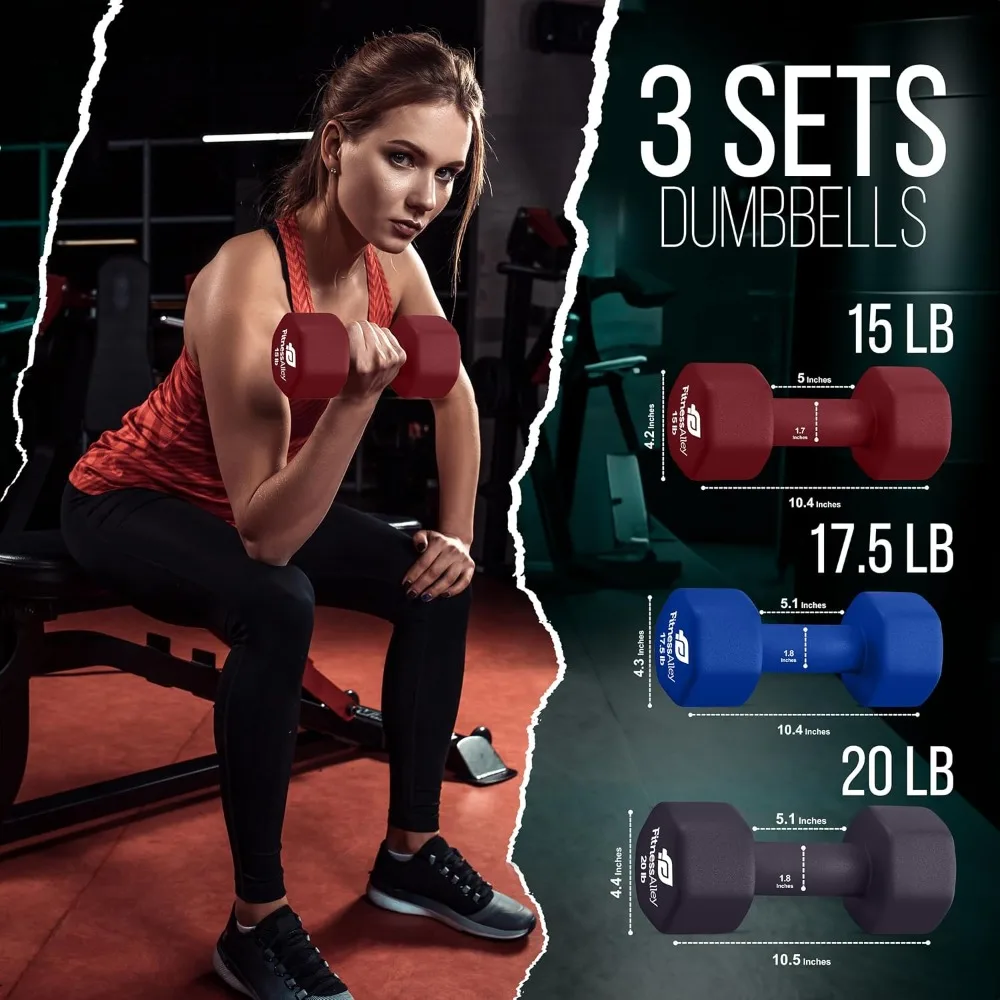 

Neoprene Workout Dumbbells - Non Slip, Anti Roll Exercise & Fitness Dumbbells Combo - Hex Shaped Hand weights for Men & Women