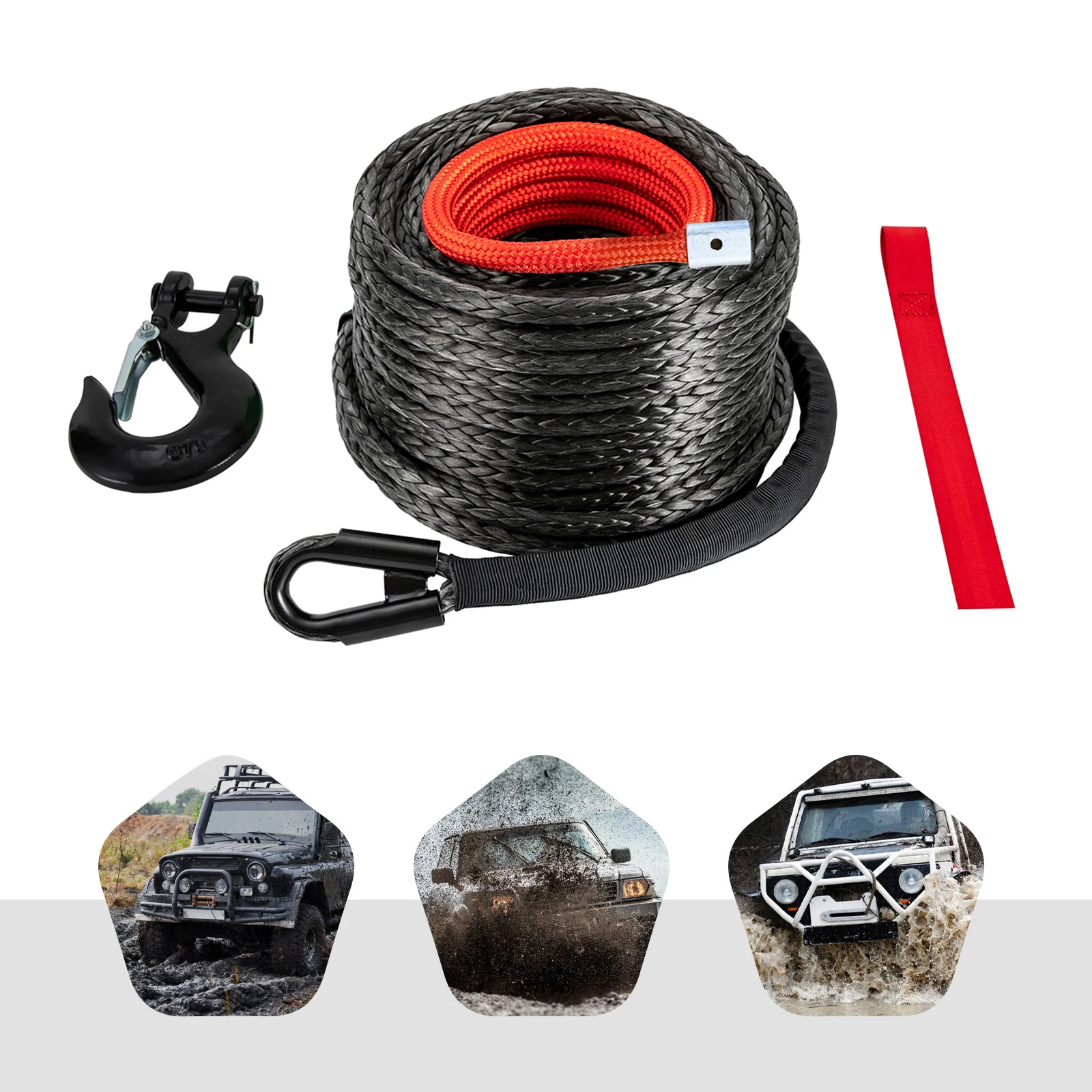 

Черный 23809 фунтов 3/8 "X 100 футов синтетический трос лебедки полиэтиленовая нержавеющая сталь парусная веревка швартовочная веревка для яхты защитная веревка