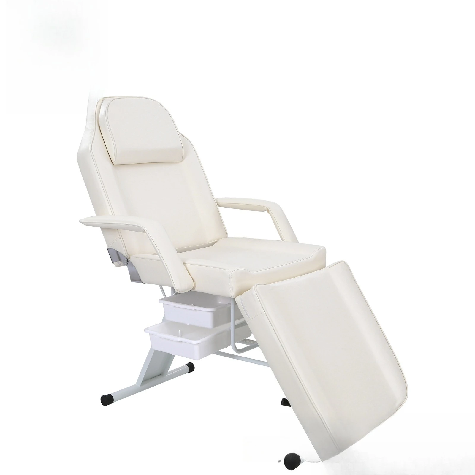Off-white embroidered beauty bed, massage chair with storage box, special technician stool for beauty salons