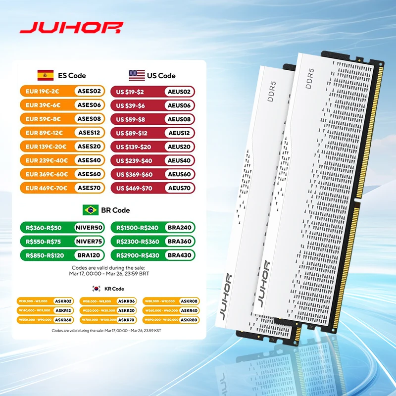 JUHOR DDR5 RAM 16GB 32GB 5600MHz 6000MHz 6400MHz 6800MHz 7200MHz  DIY Computer Gaming Desktop Memory