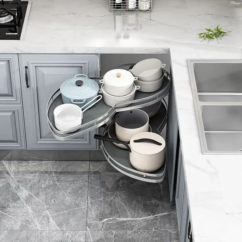 Kitchen corner rotation small size monster flying saucer corner linkage cabinet hardware pot bowl holder double pull basket