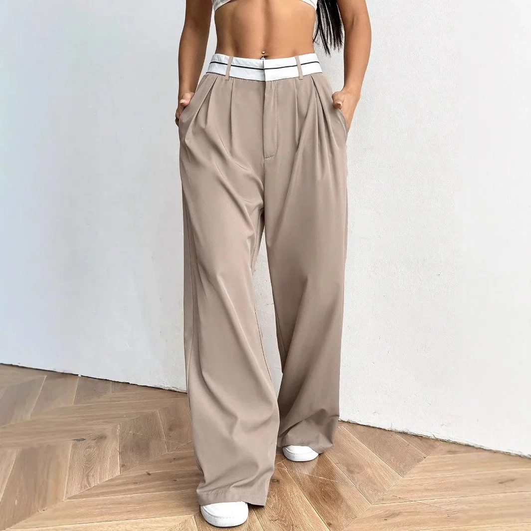 سروال بدلة فضفاض واسع الساق 2025 نمط جديد مريح مناسب بنطال طويل للنساء أنيق عصري AE Stock Origin China