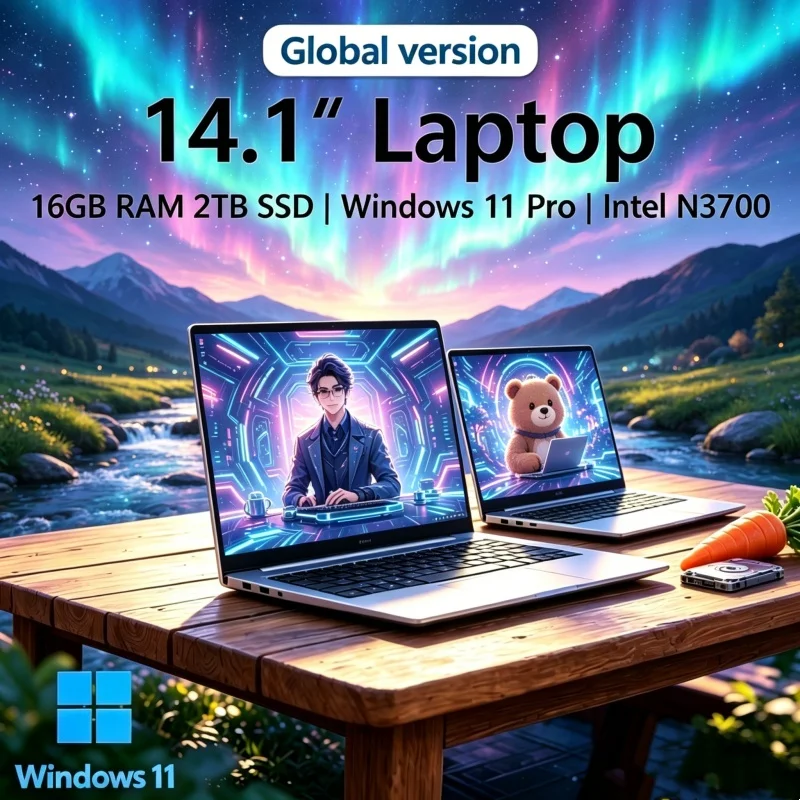 

2026 Transcendent Tiny 14.1'' Lank Laptop 16GB RAM SSD Intel N3700 1080P Screen Windows 11 Pro Smart Placid Mindful Astute