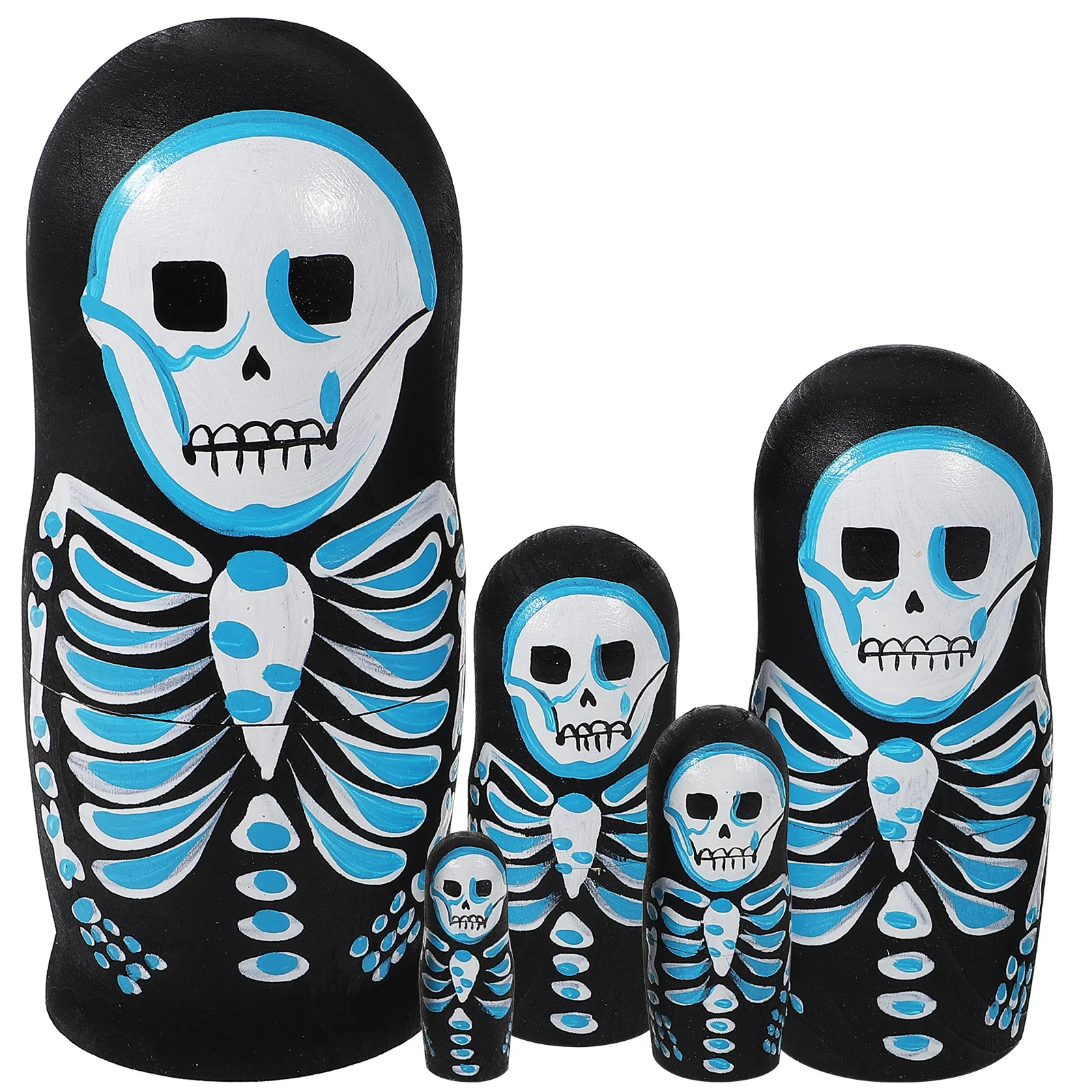 5 قطع من الجمجمة الخشبية الروسية للأطفال والكبار، هدية تخزين مزخرفة، هدية فنية فريدة من نوعها #4