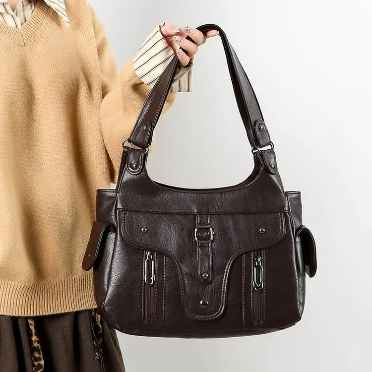 

2026 New Women's Portable Tote Bag Fashion Versatile Shoulder Underarm Bag Retro Large Capacity Casual Mom Bag