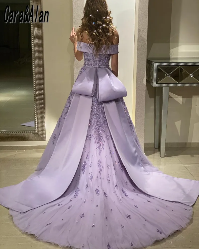 Modest A Line Lilac Evening Dresses With Floral Applique Formal Prom Gowns Arabic Dubai Wedding Guest Dress For Women Customized