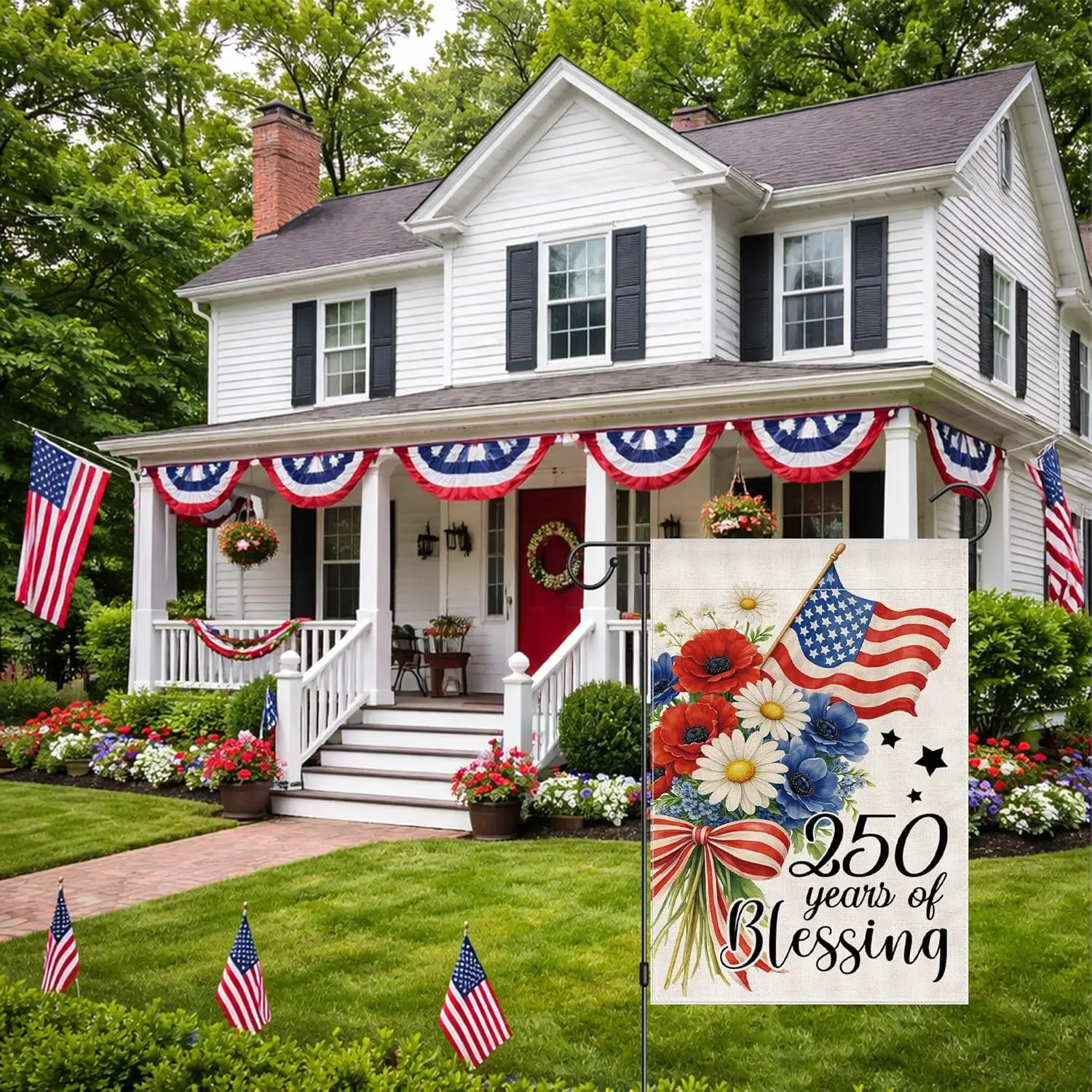 4th of July Garden Flag, 250 Anniversary USA Flag Patriotic America Memorial Day Yard Outdoor Decorations Outside God 250 Ye AAS