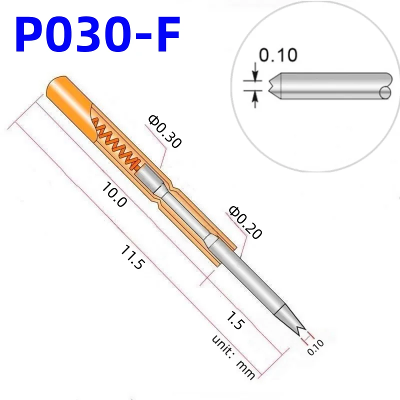 

20/100PCS P030-F Nickel-Plated Head 11.5mm Spring Test Probe Test Pin P030-F1 Spring Test Probe Test Tool Gold PogoPinDia 0.30mm